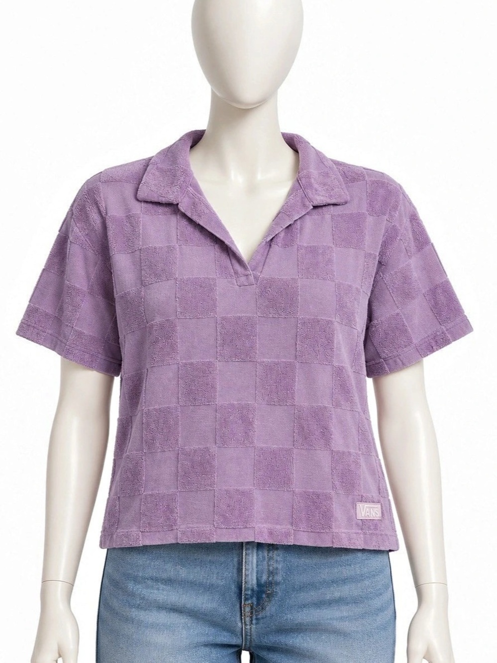 Vans Lavender Terry Checkerboard Polo Top Women’s M